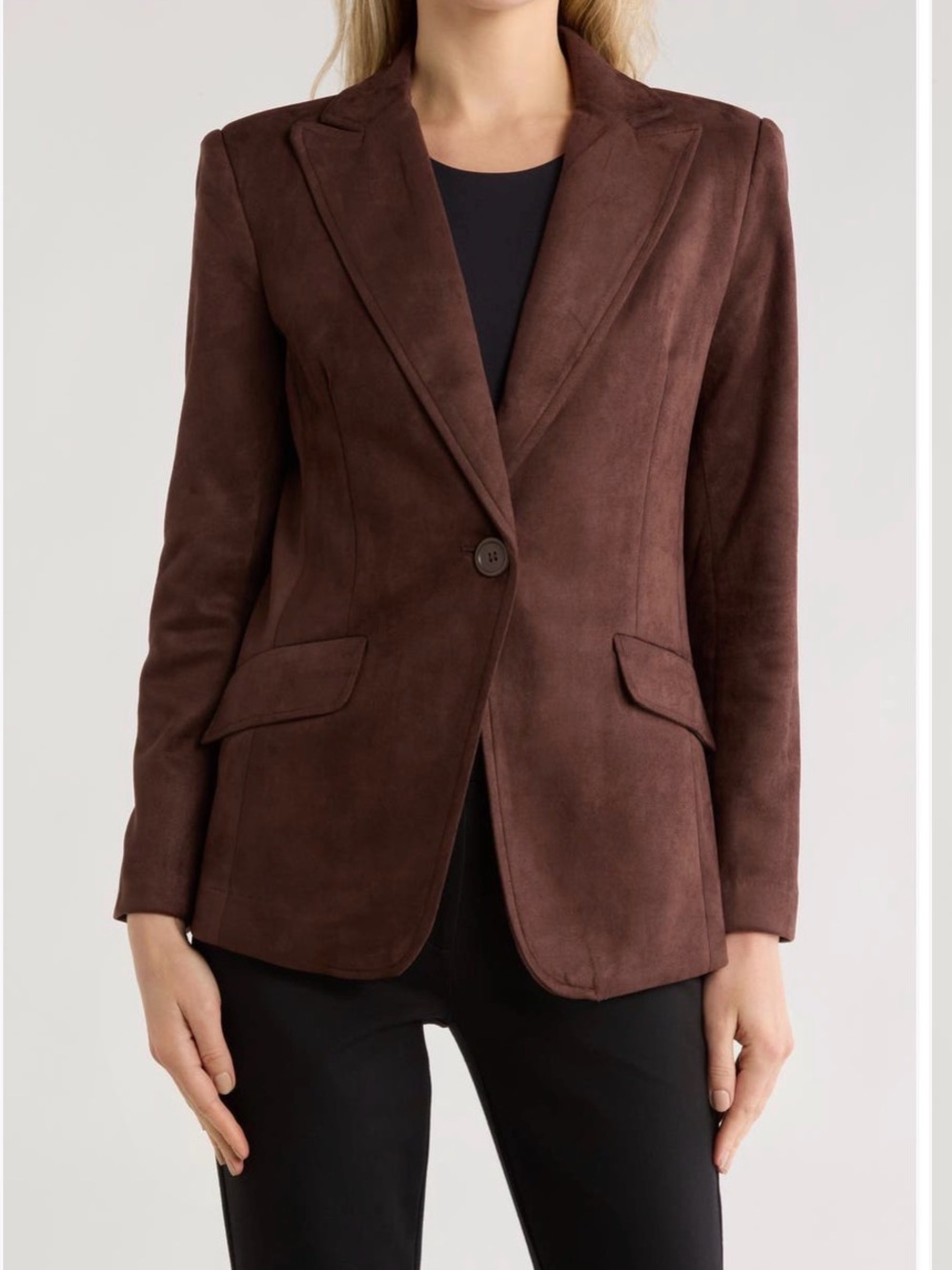 Max Studio Tailored Brown faux Suede Single-Button Blazer NWT